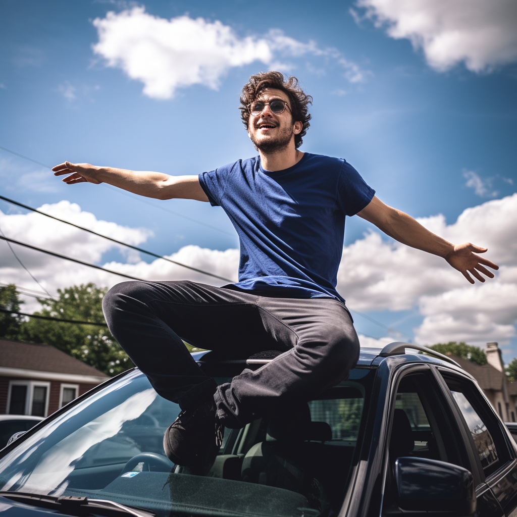 selonath a photo of a guy is sliding on the hood of the car in  65979210 bdb3 480c 9c58 c7cd3d5f7e35